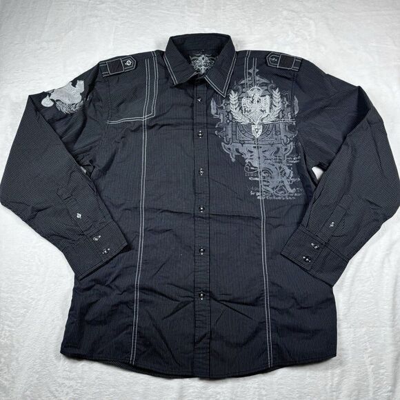 Roar Signature Shirt Mens XL‎ Black Grunge Crest Logo Affliction Style Y2K - Picture 1 of 10